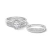 Thumbnail Image 1 of 1 CT. T.W. Oval Certified Lab-Grown Diamond Frame Wedding Ensemble in 10K White Gold (F/SI2)