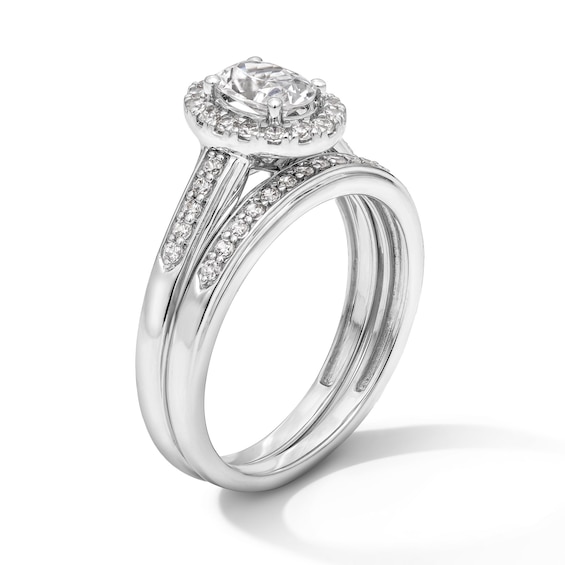 1 CT. T.w. Oval Certified Lab-Grown Diamond Frame Wedding Ensemble in 10K White Gold (F/Si2)