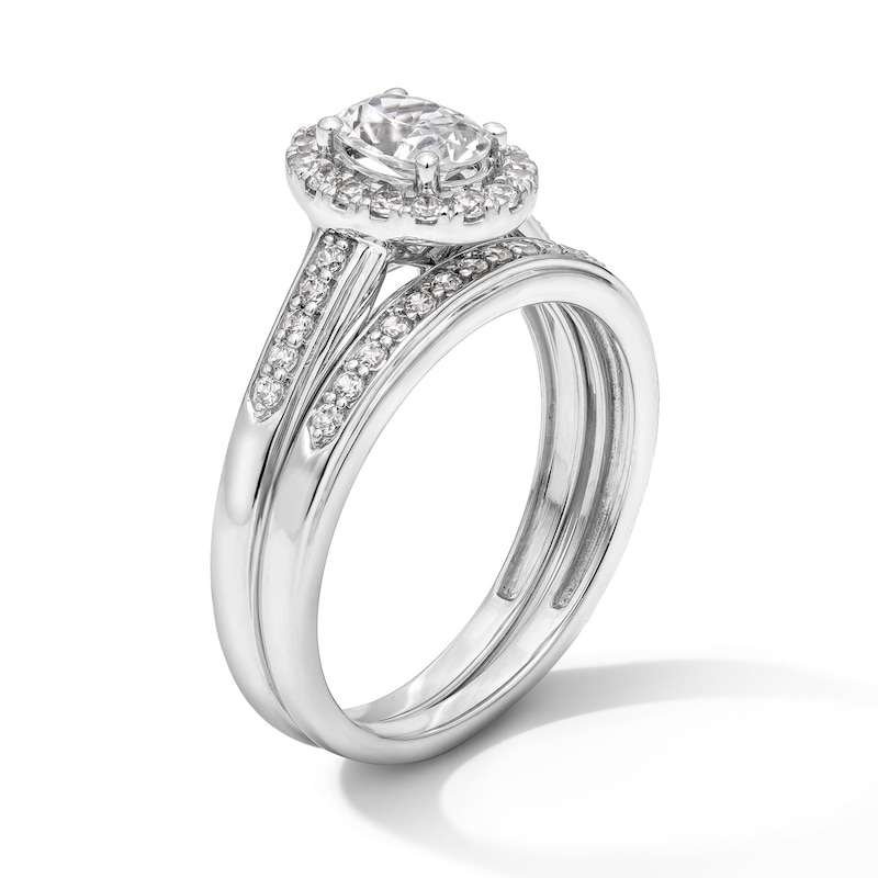 Main Image 3 of 1 CT. T.W. Oval Certified Lab-Grown Diamond Frame Wedding Ensemble in 10K White Gold (F/SI2)