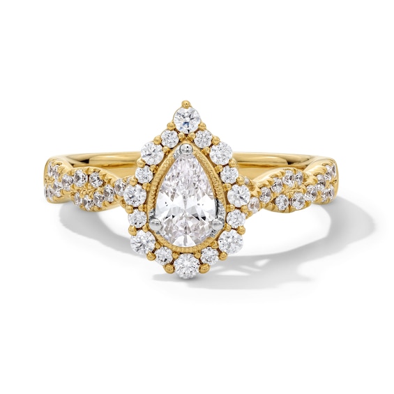 1 CT. T.w. Pear-Shaped Diamond Frame Twist Shank Vintage-Style Engagement Ring in 14K Gold
