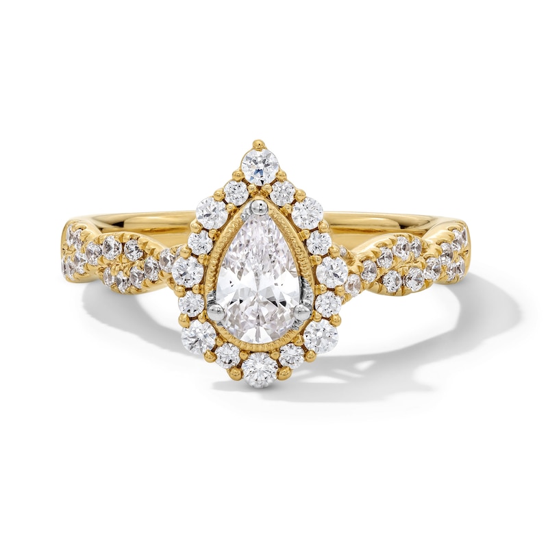 Main Image 1 of 1 CT. T.W. Pear-Shaped Diamond Frame Twist Shank Vintage-Style Engagement Ring in 14K Gold