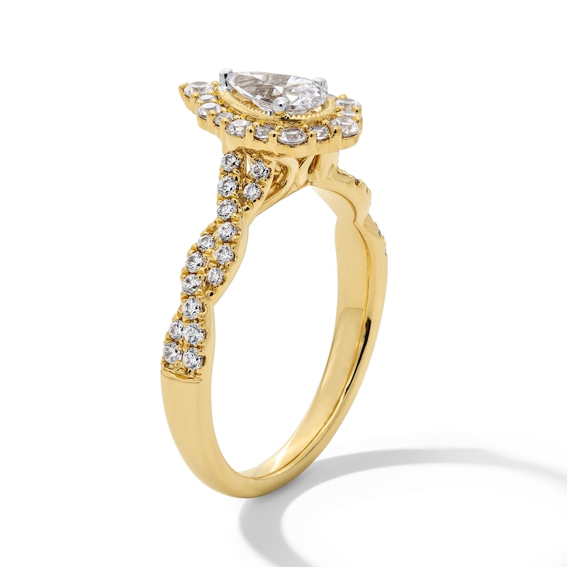 Main Image 3 of 1 CT. T.W. Pear-Shaped Diamond Frame Twist Shank Vintage-Style Engagement Ring in 14K Gold