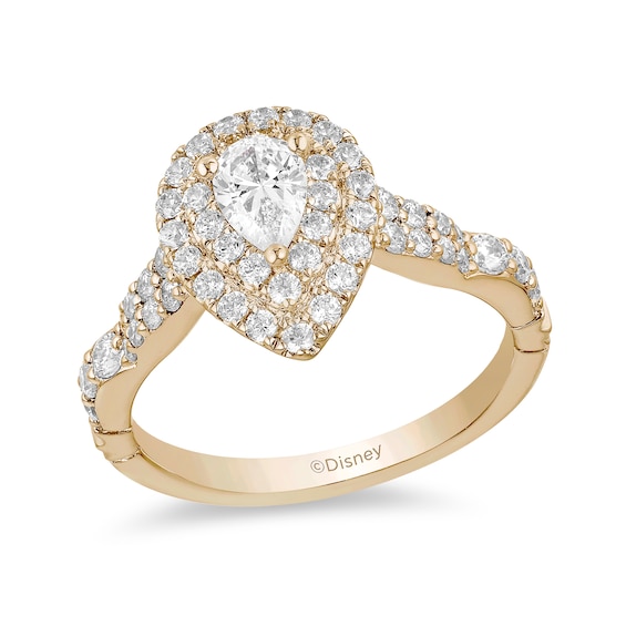 Enchanted Disney Ariel 1 CT. T.w. Pear-Shaped Diamond Double Frame Shell Engagement Ring in 14K Gold