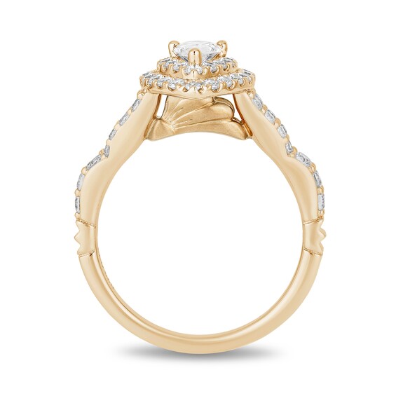Enchanted Disney Ariel 1 CT. T.w. Pear-Shaped Diamond Double Frame Shell Engagement Ring in 14K Gold