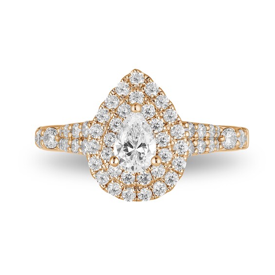 Enchanted Disney Ariel 1 CT. T.w. Pear-Shaped Diamond Double Frame Shell Engagement Ring in 14K Gold
