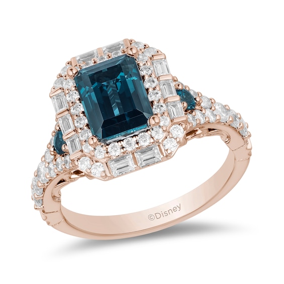 Enchanted Disney Cinderella London Blue Topaz and 3/4 CT. T.w. Diamond Double Frame Engagement Ring in 14K Rose Gold