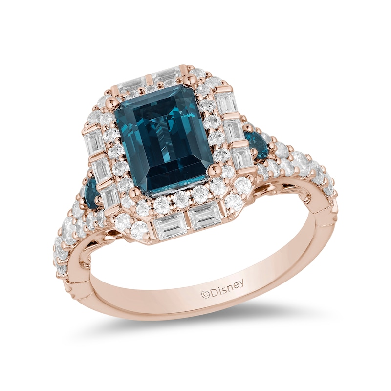 Main Image 1 of Enchanted Disney Cinderella London Blue Topaz and 3/4 CT. T.W. Diamond Double Frame Engagement Ring in 14K Rose Gold