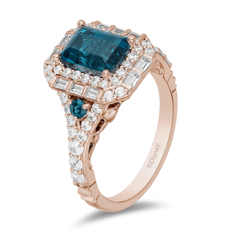 Main Image 2 of Enchanted Disney Cinderella London Blue Topaz and 3/4 CT. T.W. Diamond Double Frame Engagement Ring in 14K Rose Gold