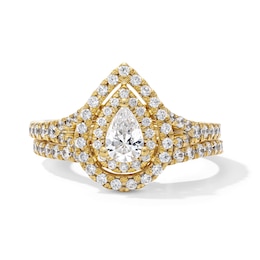 1 CT. T.W. Pear-Shaped Diamond Double Frame Split Shank Bridal Set in 14K Gold