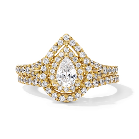 1 CT. T.w. Pear-Shaped Diamond Double Frame Split Shank Bridal Set in 14K Gold
