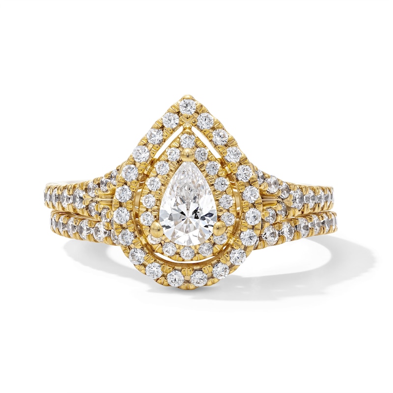Main Image 1 of 1 CT. T.W. Pear-Shaped Diamond Double Frame Split Shank Bridal Set in 14K Gold