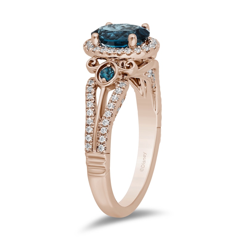 Main Image 2 of Enchanted Disney Cinderella Oval London Blue Topaz and 1/3 CT. T.W. Diamond Frame Engagement Ring in 14K Rose Gold
