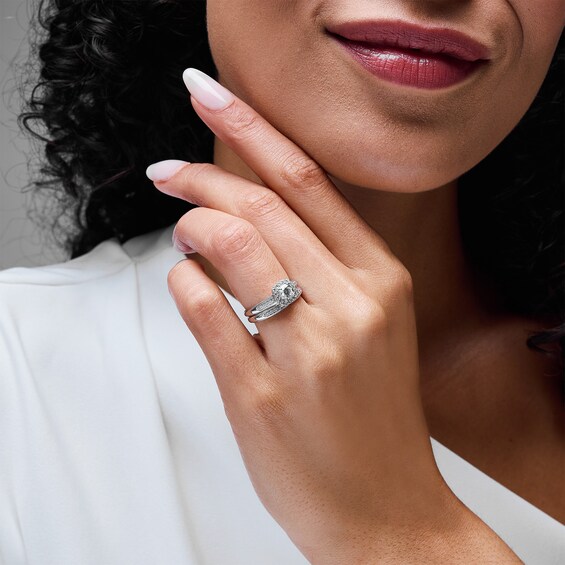 1 CT. T.w. Certified Lab-Grown Diamond Cushion Frame Wedding Ensemble in 10K White Gold (F/Si2)
