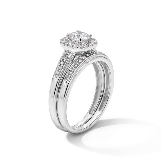 1 CT. T.w. Certified Lab-Grown Diamond Cushion Frame Wedding Ensemble in 10K White Gold (F/Si2)