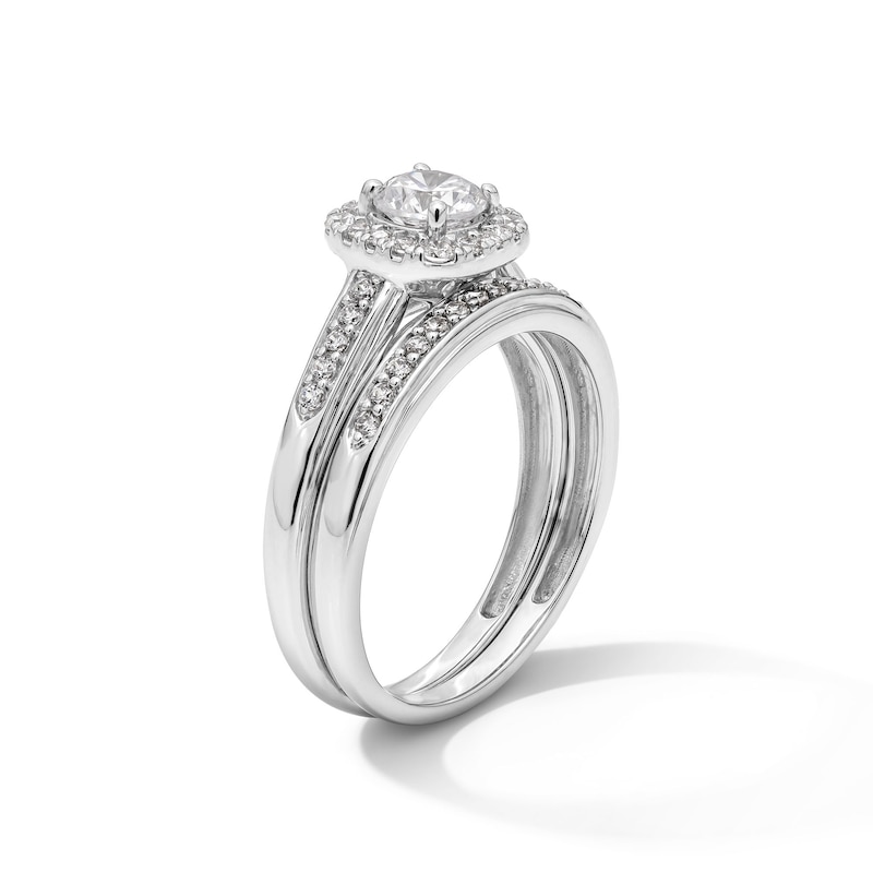 Main Image 3 of 1 CT. T.W. Certified Lab-Grown Diamond Cushion Frame Wedding Ensemble in 10K White Gold (F/SI2)