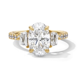 3-7/8 CT. T.W. Oval and Shield-Shaped Certified Lab-Grown Diamond Three Stone Engagement Ring in 14K Gold (F/VS2)