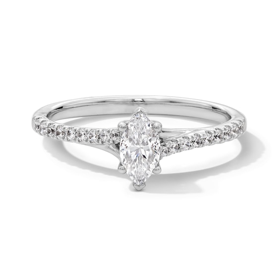 5/8 CT. T.w. Marquise-Cut Diamond Bypass Split Shank Engagement Ring in 14K White Gold