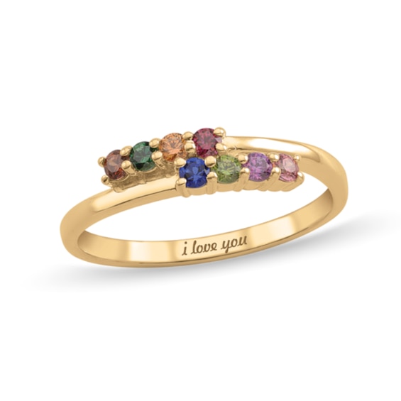 Engravable Bypass Birthstone Ring (4-8 Stones and 1 Line)