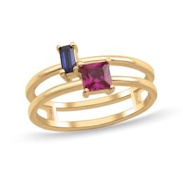 Two-Row Baguette- and Square-Cut Birthstone Ring (2 Stones)