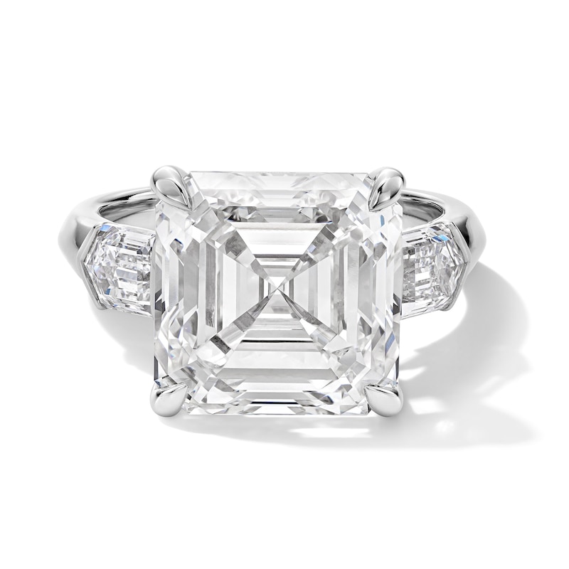 Main Image 1 of 11.29 CT. T.W. Asscher-Cut Certified Lab-Grown Diamond Hidden Frame Engagement Ring in 14K White Gold (F/VS2)