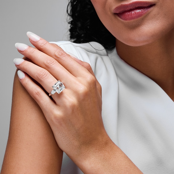 11.29 CT. T.w. Asscher-Cut Certified Lab-Grown Diamond Hidden Frame Engagement Ring in 14K White Gold (F/Vs2)