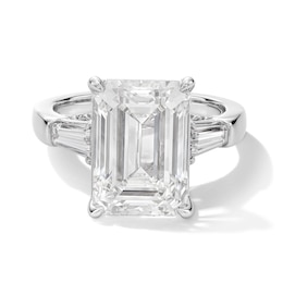 8.69 CT. T.W. Emerald-Cut Certified Lab-Grown Diamond Three-Stone Hidden Frame Engagement Ring in 14K White Gold (F/VS2)