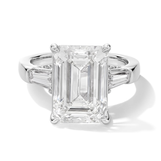 8.69 CT. T.w. Emerald-Cut Certified Lab-Grown Diamond Three-Stone Hidden Frame Engagement Ring in 14K White Gold (F/Vs2)