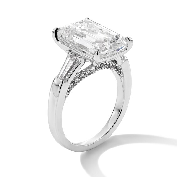 8.69 CT. T.w. Emerald-Cut Certified Lab-Grown Diamond Three-Stone Hidden Frame Engagement Ring in 14K White Gold (F/Vs2)