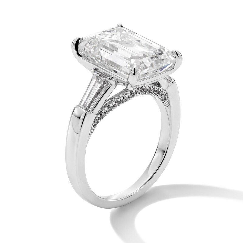 Main Image 3 of 8.69 CT. T.W. Emerald-Cut Certified Lab-Grown Diamond Three-Stone Hidden Frame Engagement Ring in 14K White Gold (F/VS2)