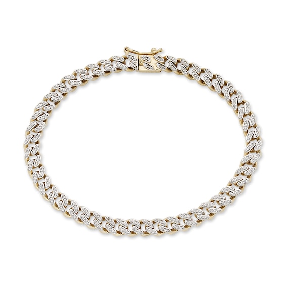 3/8 CT. T.w. Diamond Curb Chain Bracelet in Hollow 10K Gold - 7.25â