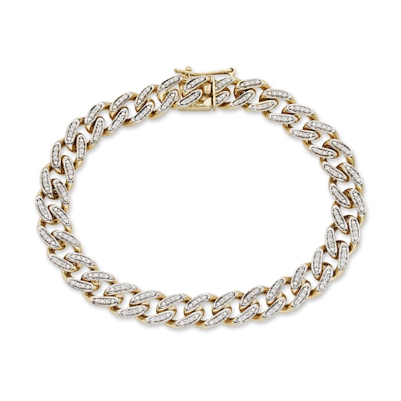 7/8 CT. T.w. Diamond Curb Chain Bracelet in Hollow 10K Gold - 7.5â