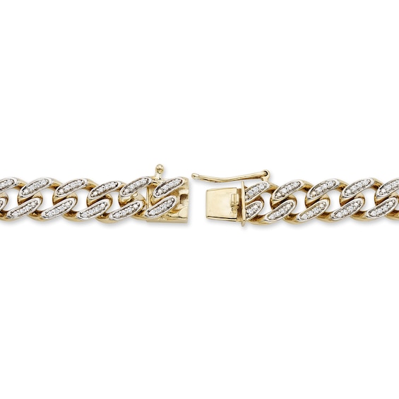7/8 CT. T.w. Diamond Curb Chain Bracelet in Hollow 10K Gold - 7.5â