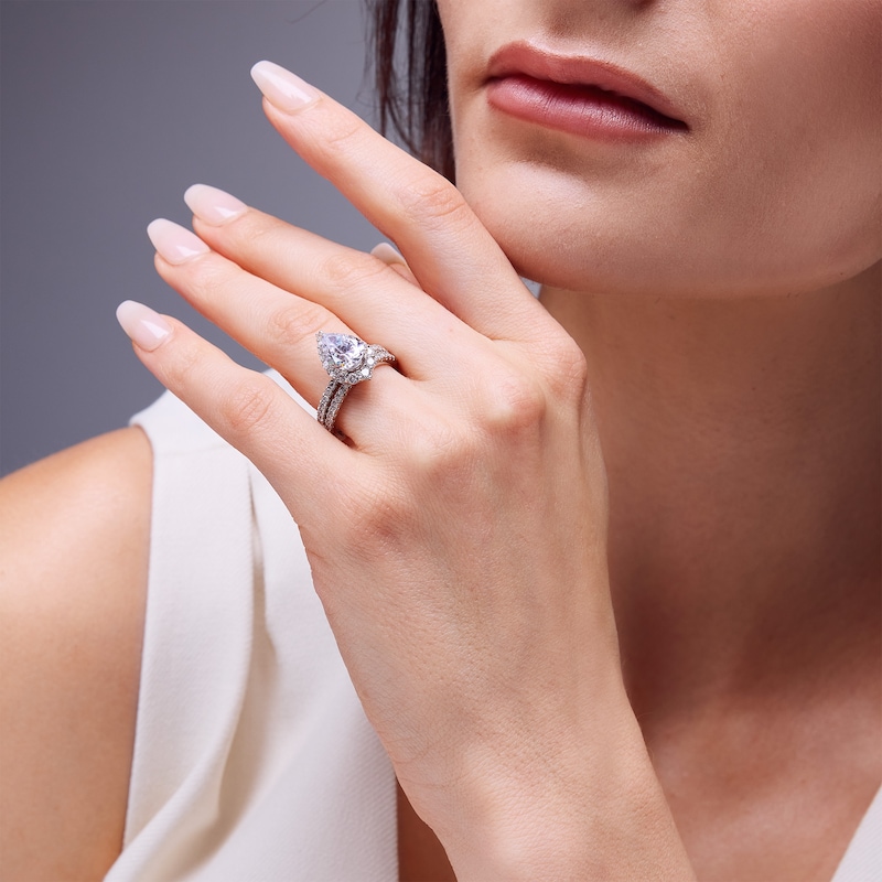 Main Image 2 of 2-1/2 CT. T.W. Pear-Shaped Certified Lab-Grown Diamond Frame Bridal Set in 14K White Gold (F/VS2)