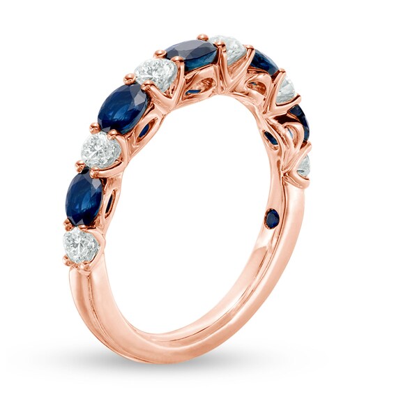 Vera Wang Love Collection Oval Blue Sapphire and 3/8 CT. T.w. Diamond Alternating Band in 14K Rose Gold