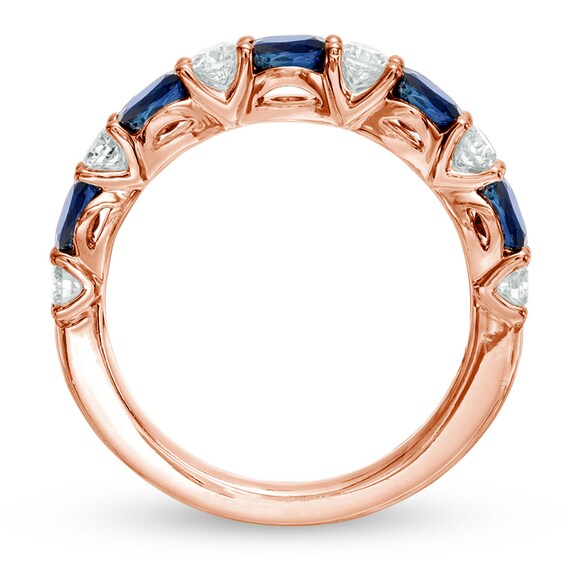 Vera Wang Love Collection Oval Blue Sapphire and 3/8 CT. T.w. Diamond Alternating Band in 14K Rose Gold