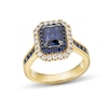 Thumbnail Image 1 of Vera Wang Love Collection Emerald-Cut Blue Sapphire and 1/2 CT. T.W. Diamond Double Frame Engagement Ring in 14K Gold