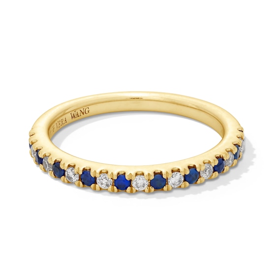 Vera Wang Love Collection Blue Sapphire and 1/8 CT. T.w. Diamond Band in 14K Gold