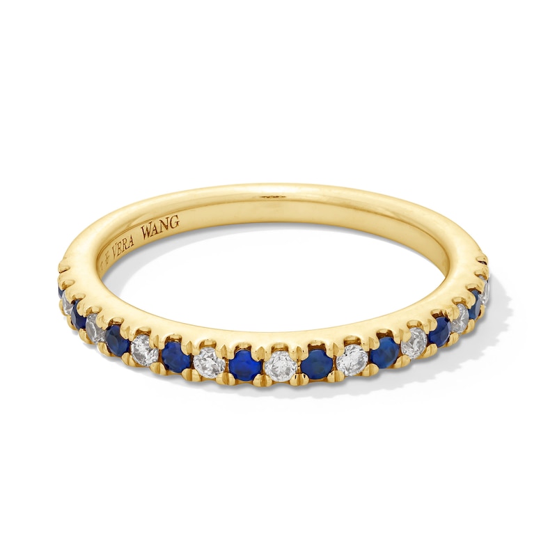 Main Image 1 of Vera Wang Love Collection Blue Sapphire and 1/8 CT. T.W. Diamond Band in 14K Gold