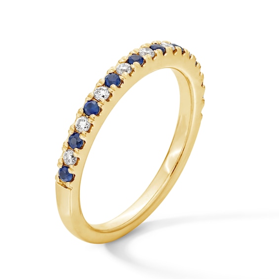 Vera Wang Love Collection Blue Sapphire and 1/8 CT. T.w. Diamond Band in 14K Gold
