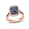 Thumbnail Image 1 of Vera Wang Love Collection Emerald-Cut Blue Sapphire and 1/2 CT. T.W. Diamond Frame Engagement Ring in 14K Rose Gold