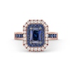 Thumbnail Image 3 of Vera Wang Love Collection Emerald-Cut Blue Sapphire and 1/2 CT. T.W. Diamond Frame Engagement Ring in 14K Rose Gold