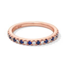 Vera Wang Love Collection Blue Sapphire and 1/8 CT. T.W. Diamond Band in 14K Rose Gold