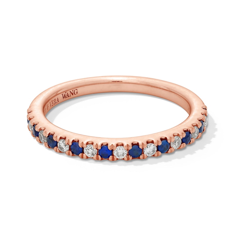 Main Image 1 of Vera Wang Love Collection Blue Sapphire and 1/8 CT. T.W. Diamond Band in 14K Rose Gold