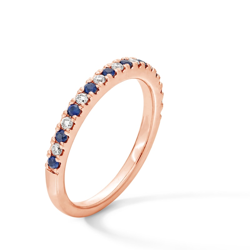 Main Image 3 of Vera Wang Love Collection Blue Sapphire and 1/8 CT. T.W. Diamond Band in 14K Rose Gold