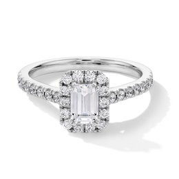 1 CT. T.W. Emerald-Cut Certified Lab-Grown Diamond Frame Engagement Ring in Platinum (F/SI2)