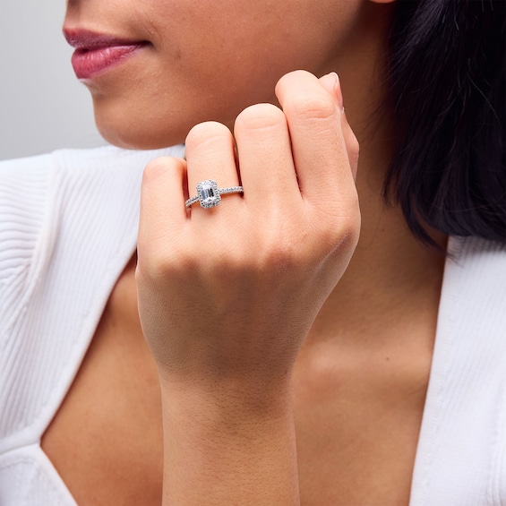 1 CT. T.w. Emerald-Cut Certified Lab-Grown Diamond Frame Engagement Ring in Platinum (F/Si2)