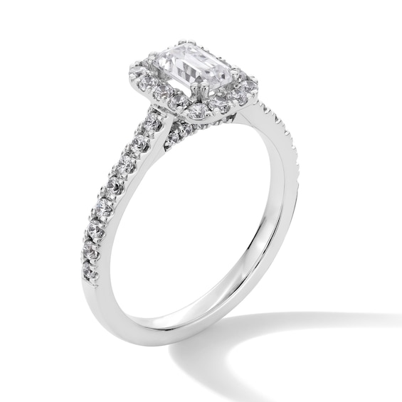 1 CT. T.w. Emerald-Cut Certified Lab-Grown Diamond Frame Engagement Ring in Platinum (F/Si2)
