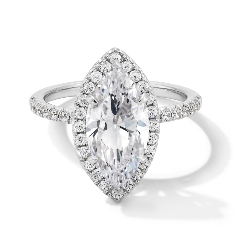 Main Image 1 of 3-1/2 CT. T.W. Marquise-Cut Certified Lab-Grown Diamond Frame Engagement Ring in Platinum (F/VS2)