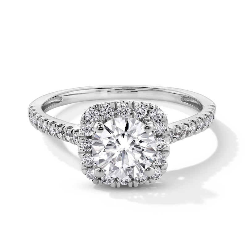 Main Image 1 of 1-1/2 CT. T.W. Certified Lab-Grown Diamond Cushion Frame Engagement Ring in Platinum (F/SI2)