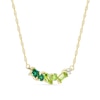 Thumbnail Image 2 of Mixed-Shape Peridot, Lab-Created Emerald and White Lab-Created Sapphire Scatter Bar Necklace in 10K Gold